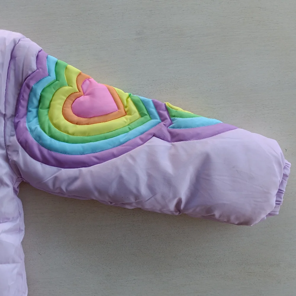 Lola + The Boys Rainbow Pastel Heart Puffer Jacket / Size 8 - Picture 12 of 17